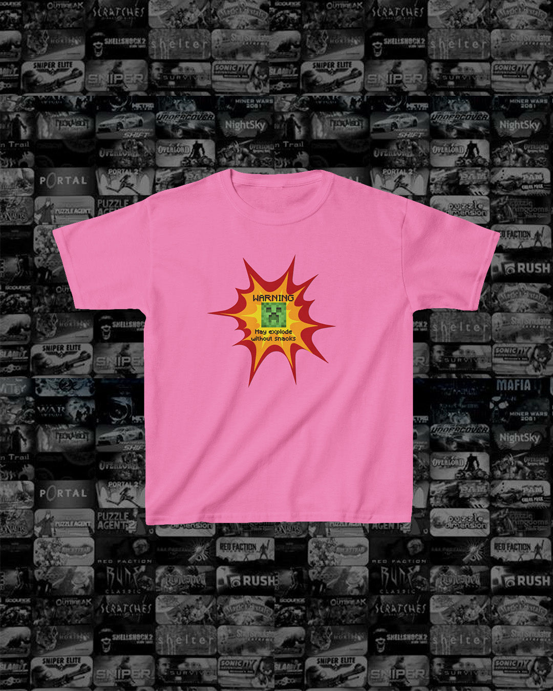 **Warning May Explode Without Snacks** Kids Minecraft Creeper T Shirt