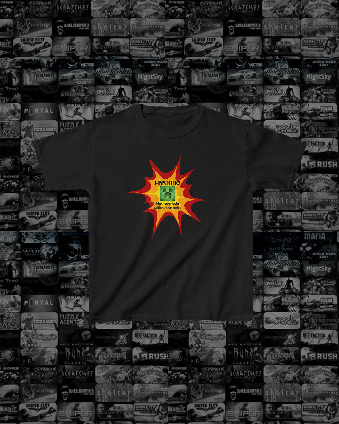 **Warning May Explode Without Snacks** Kids Minecraft Creeper T Shirt