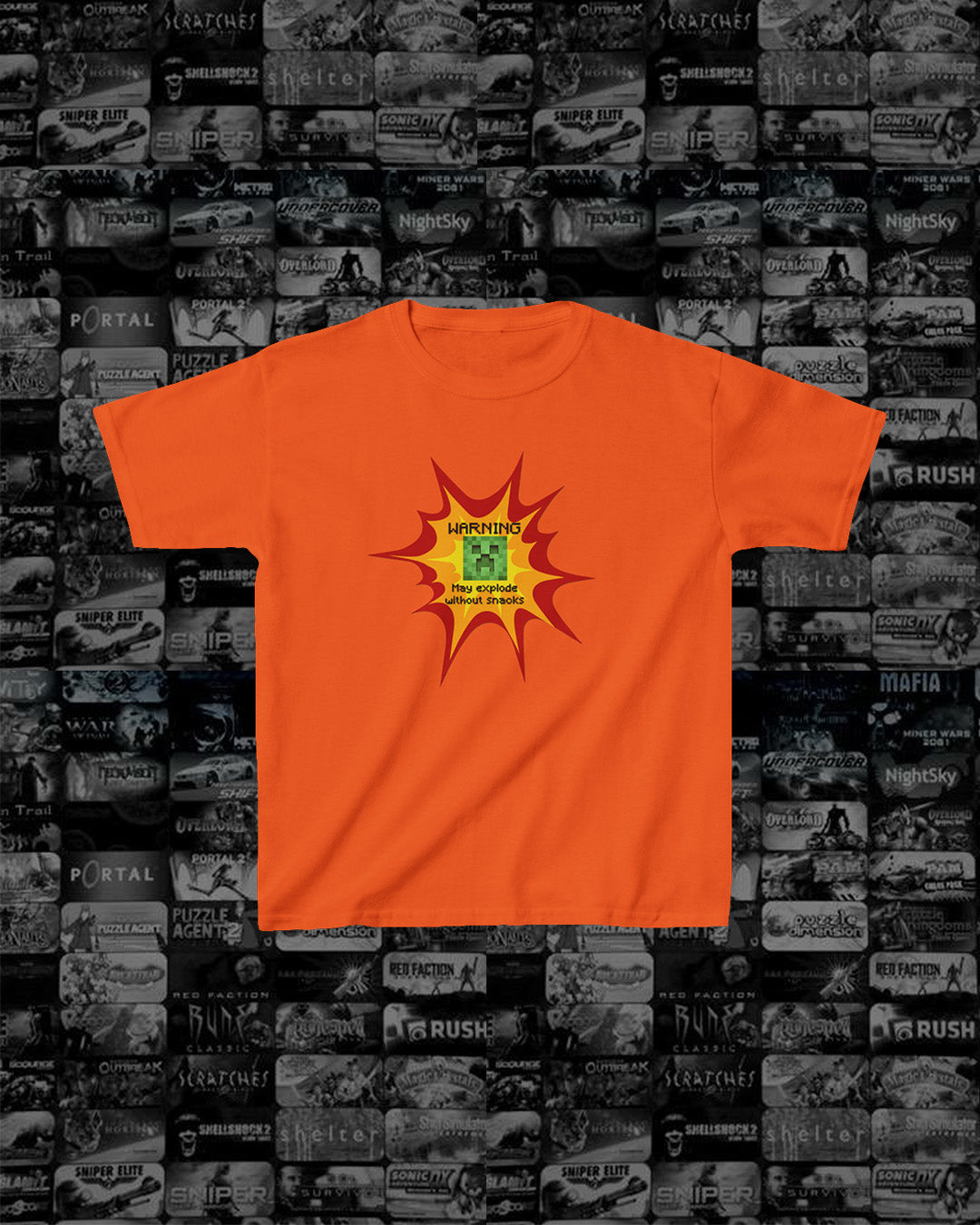 **Warning May Explode Without Snacks** Kids Minecraft Creeper T Shirt