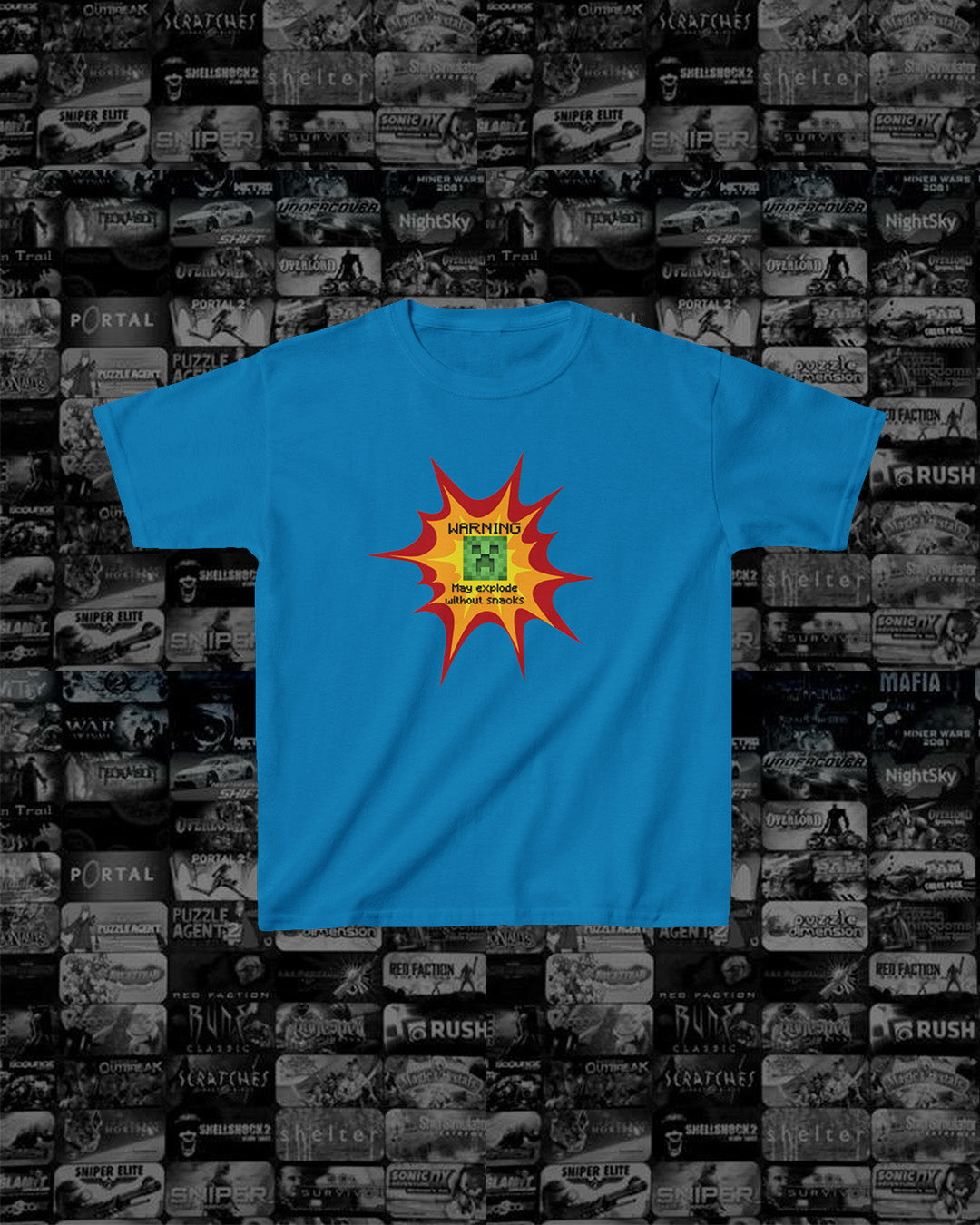 **Warning May Explode Without Snacks** Kids Minecraft Creeper T Shirt