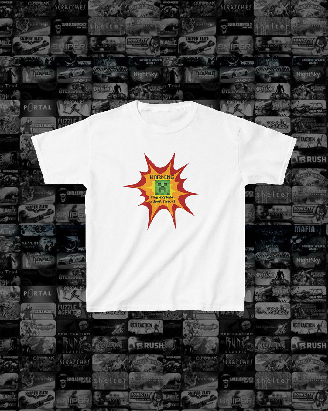 **Warning May Explode Without Snacks** Kids Minecraft Creeper T Shirt