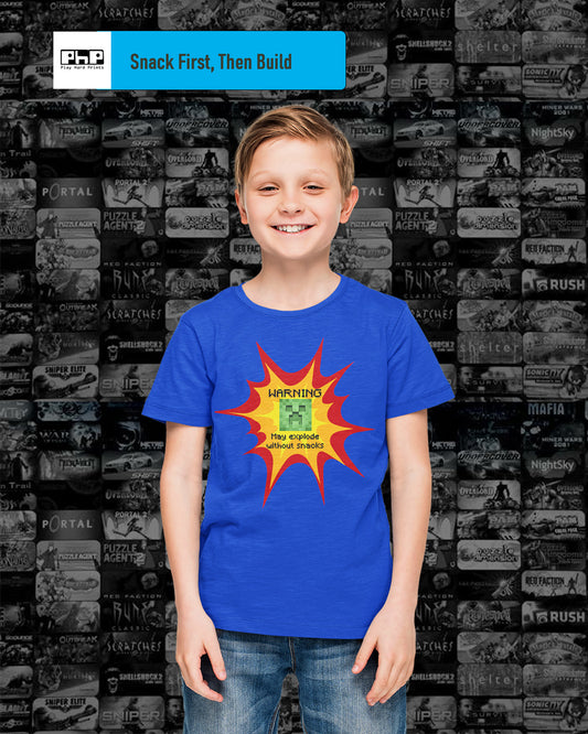 **Warning May Explode Without Snacks** Kids Minecraft Creeper T Shirt