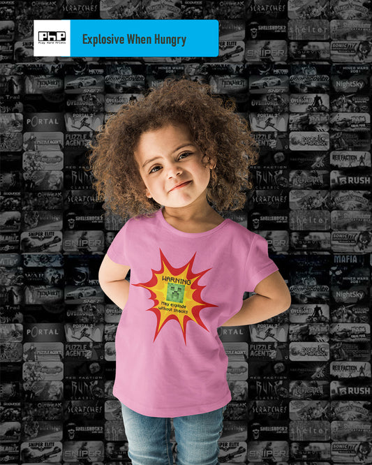 **Warning May Explode Without Snacks** Kids Minecraft Creeper T Shirt