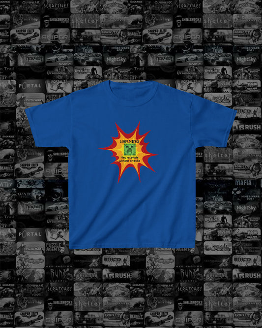 Warning May Explode Without Snacks - Kids Minecraft Creeper T Shirt